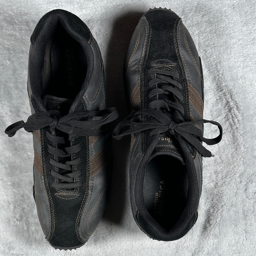Perry Ellis America Franklin Black and Brown Leather Suede Men's Shoes 11.5